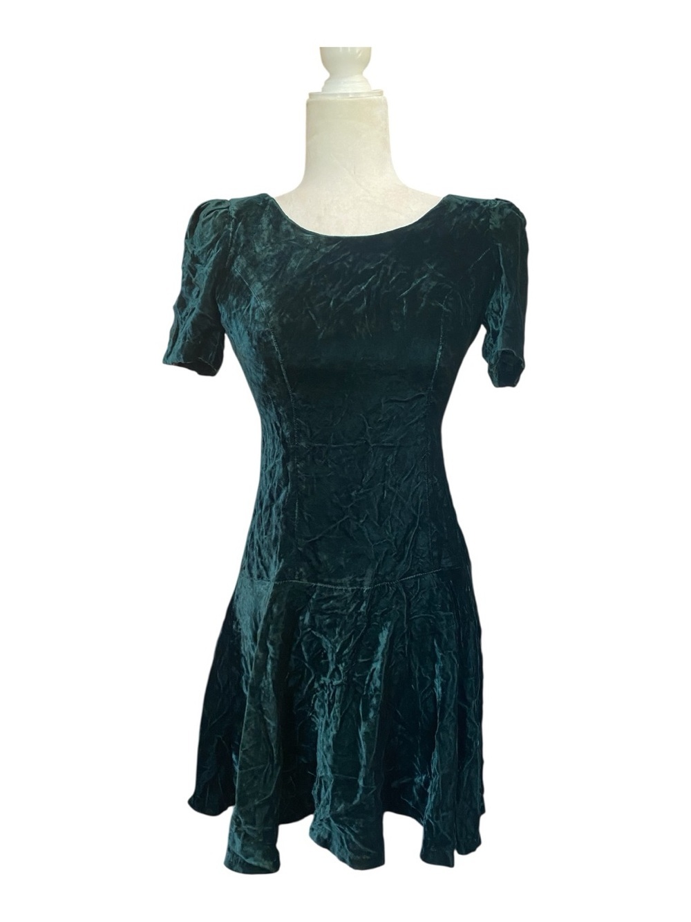 Lanz Womens Vintage Hunter Green Velvet Short Mini Dress 80s Style
